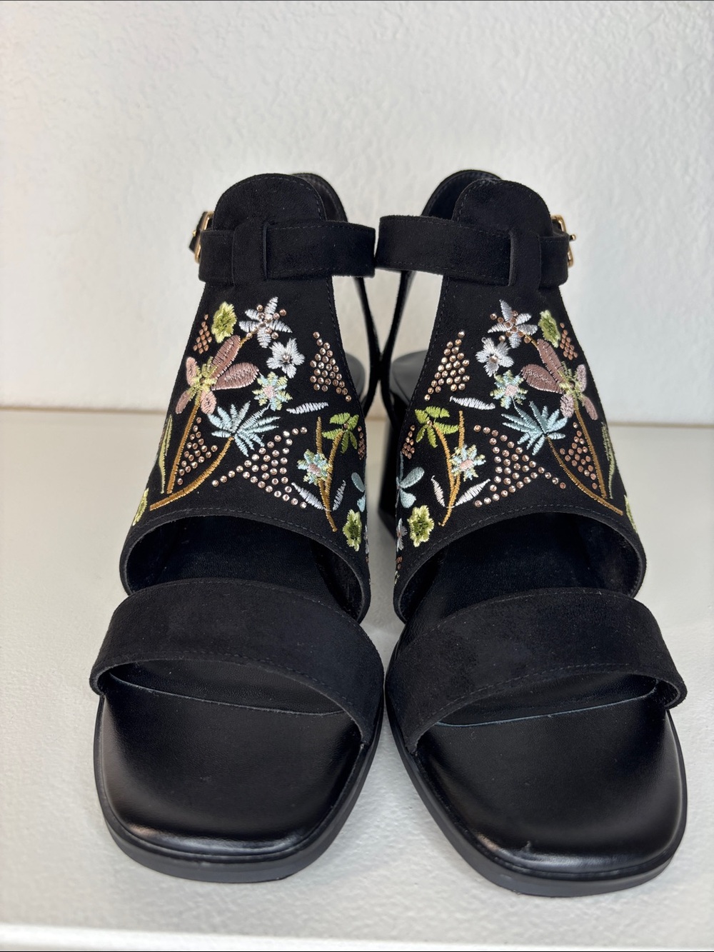 AZURA Romantic Embroidered Black Chunky Heel Sandals with Floral Detail 37/6.5 - Picture 4 of 13